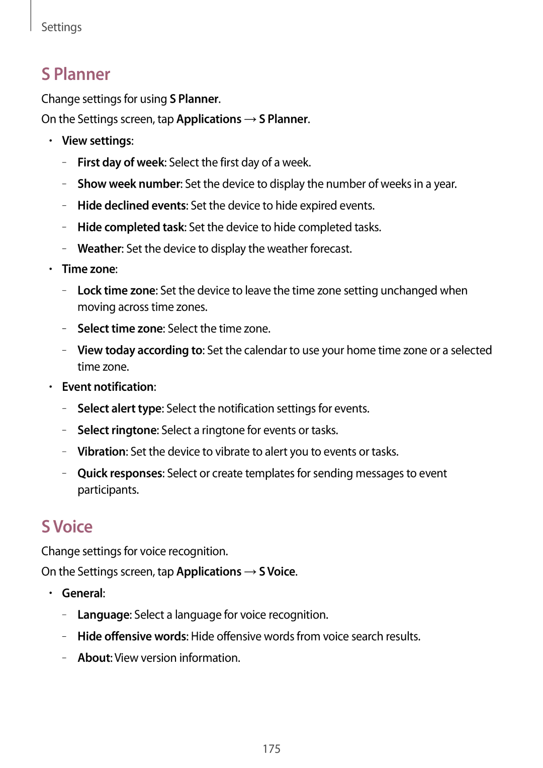 Samsung SM-T700 user manual Planner, Voice 