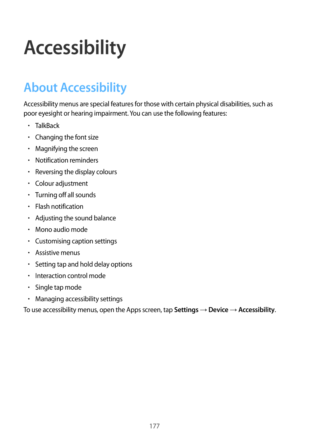 Samsung SM-T700 user manual About Accessibility 