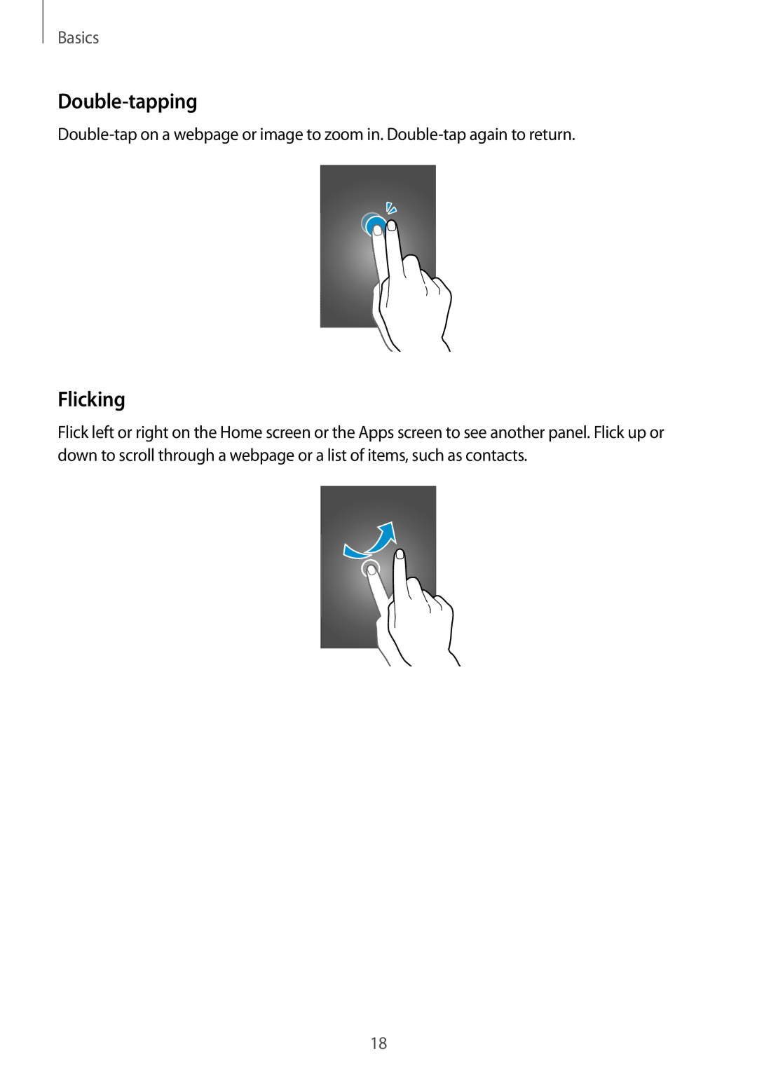 Samsung SM-T700 user manual Double-tapping, Flicking 