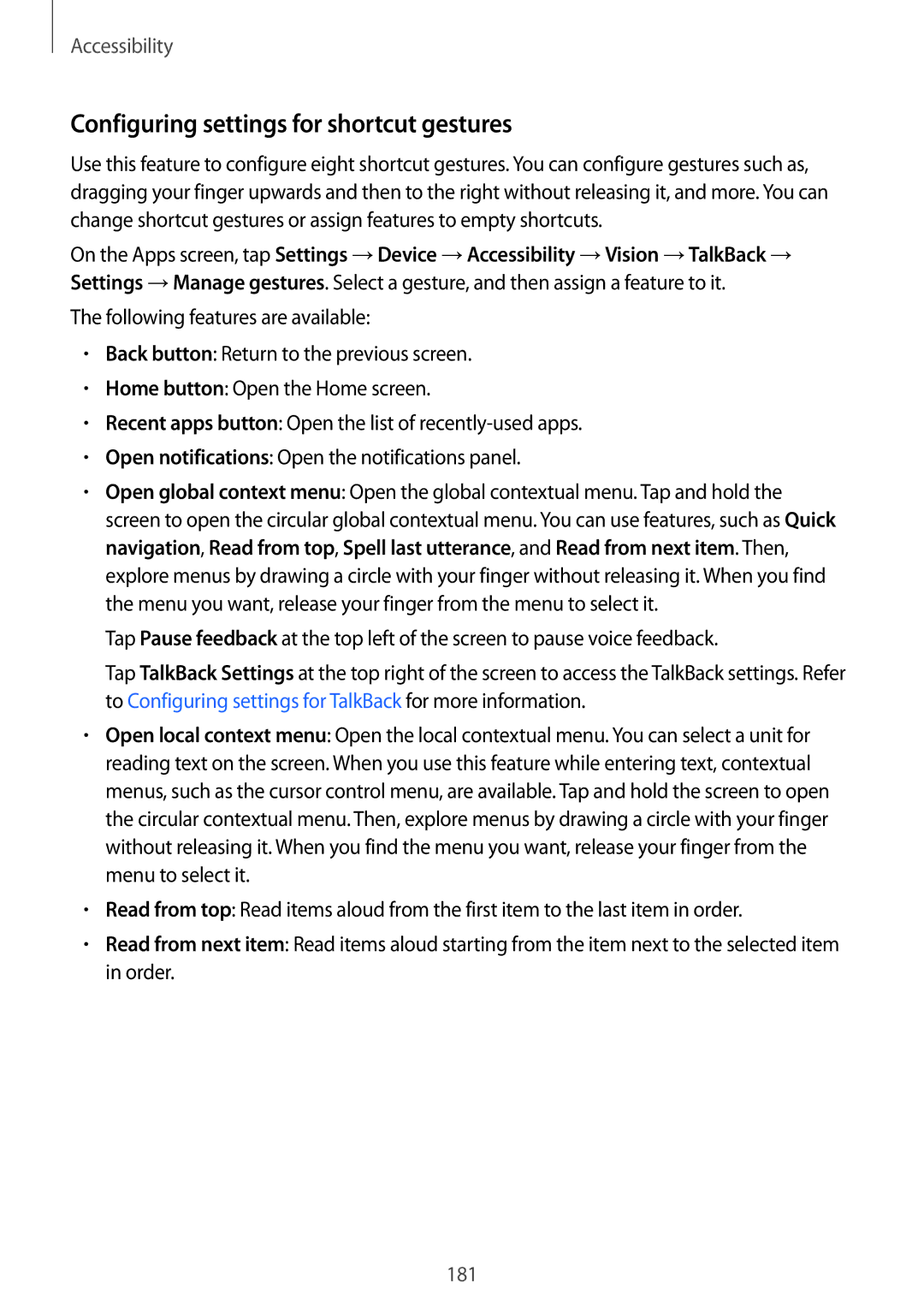 Samsung SM-T700 user manual Configuring settings for shortcut gestures 