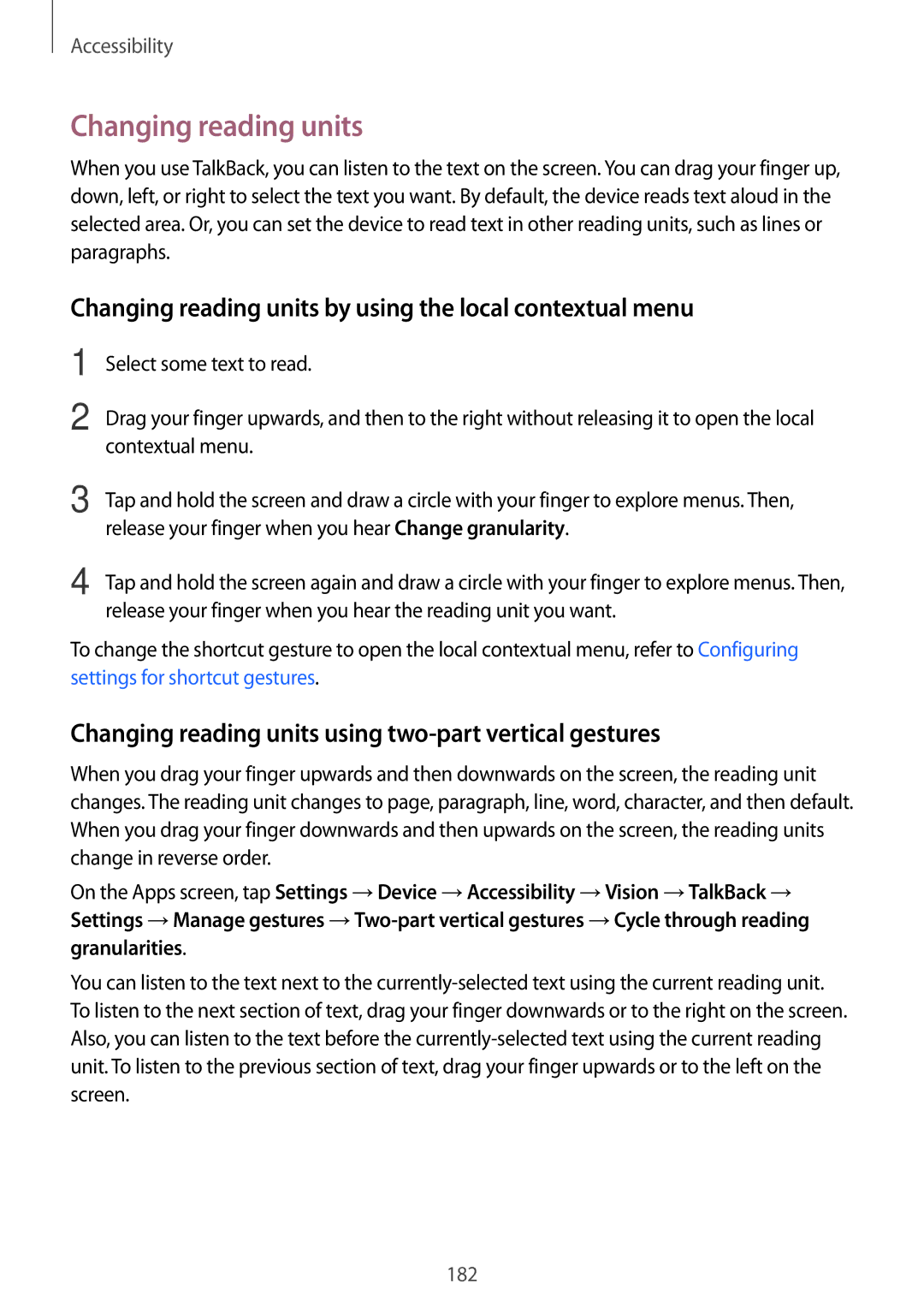 Samsung SM-T700 user manual Changing reading units by using the local contextual menu 