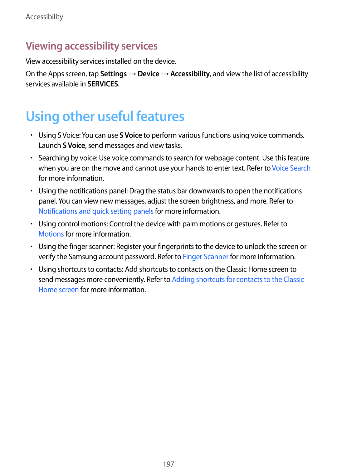 Samsung SM-T700 user manual Using other useful features, Viewing accessibility services 