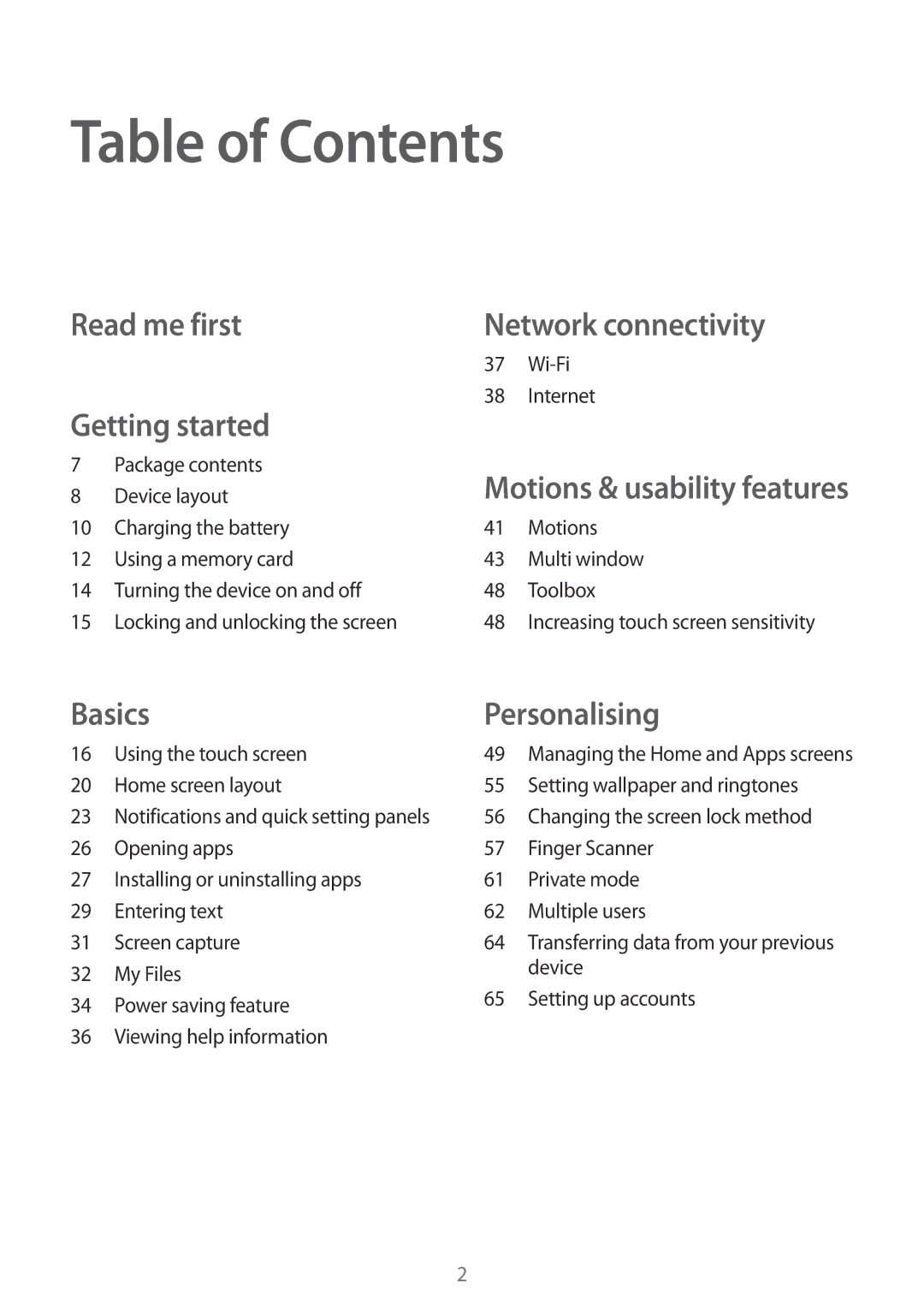 Samsung SM-T700 user manual Table of Contents 