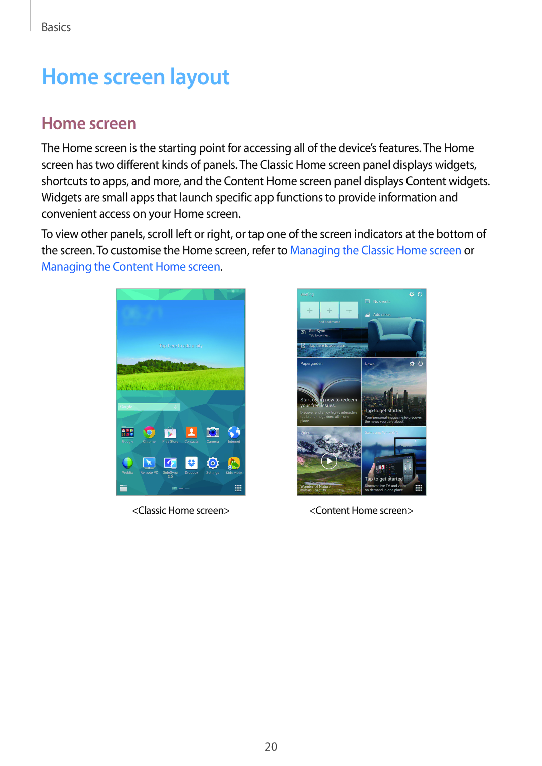 Samsung SM-T700 user manual Home screen layout 