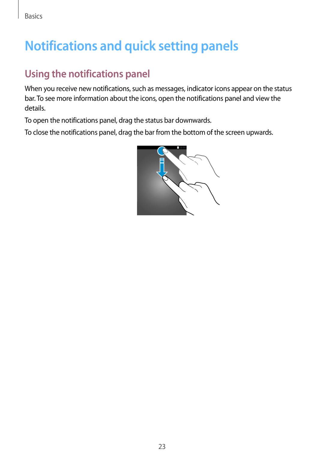 Samsung SM-T700 user manual Notifications and quick setting panels, Using the notifications panel 