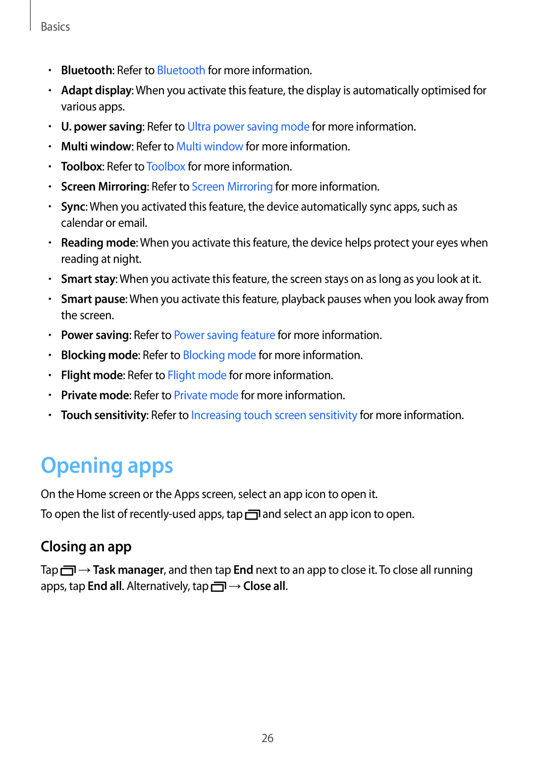 Samsung SM-T700 user manual Opening apps, Closing an app 