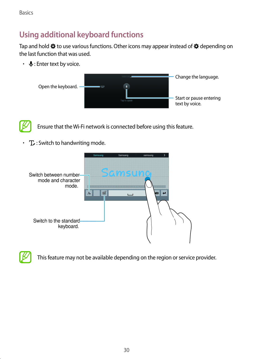 Samsung SM-T700 user manual Using additional keyboard functions 