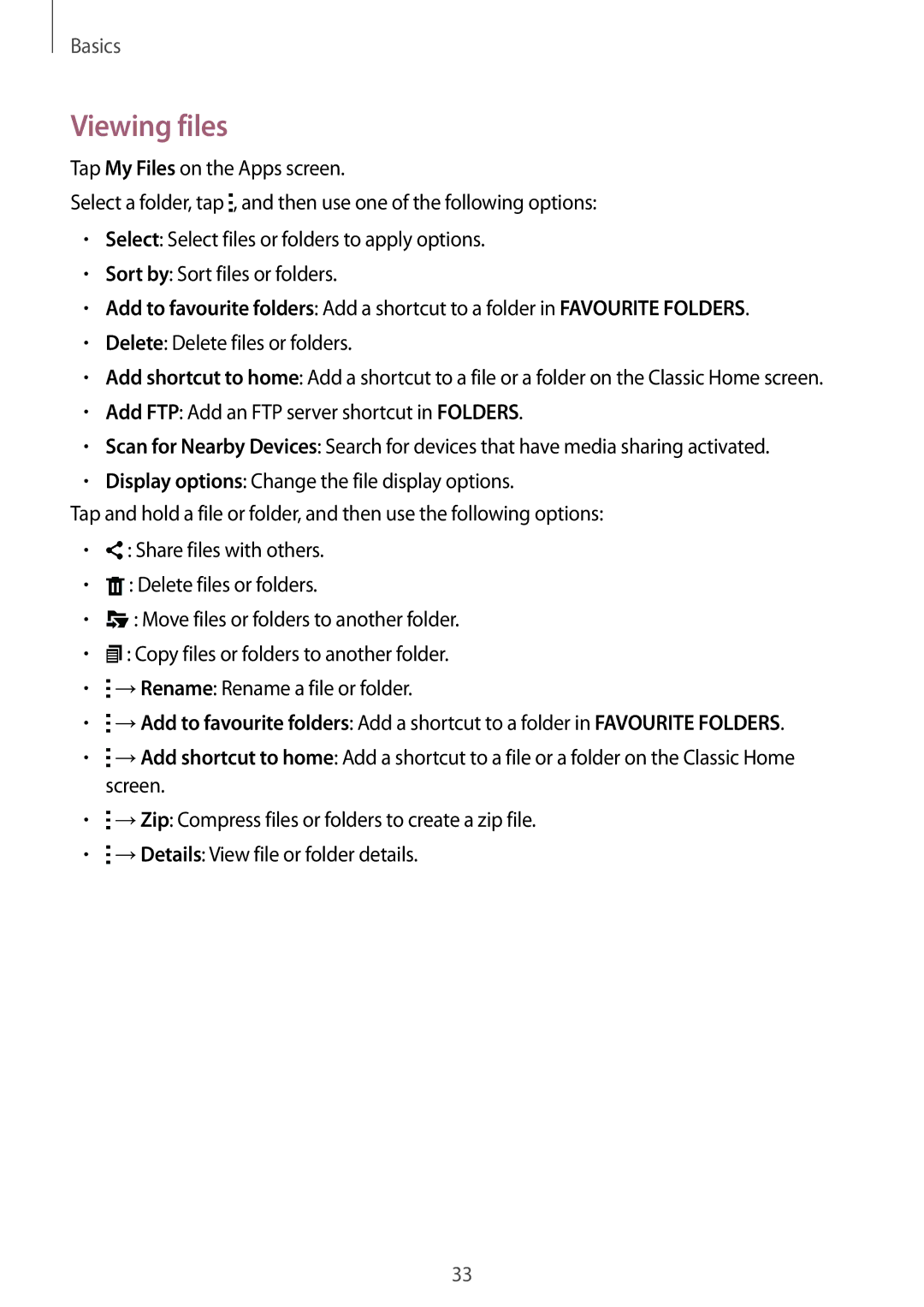 Samsung SM-T700 user manual Viewing files, Delete Delete files or folders 