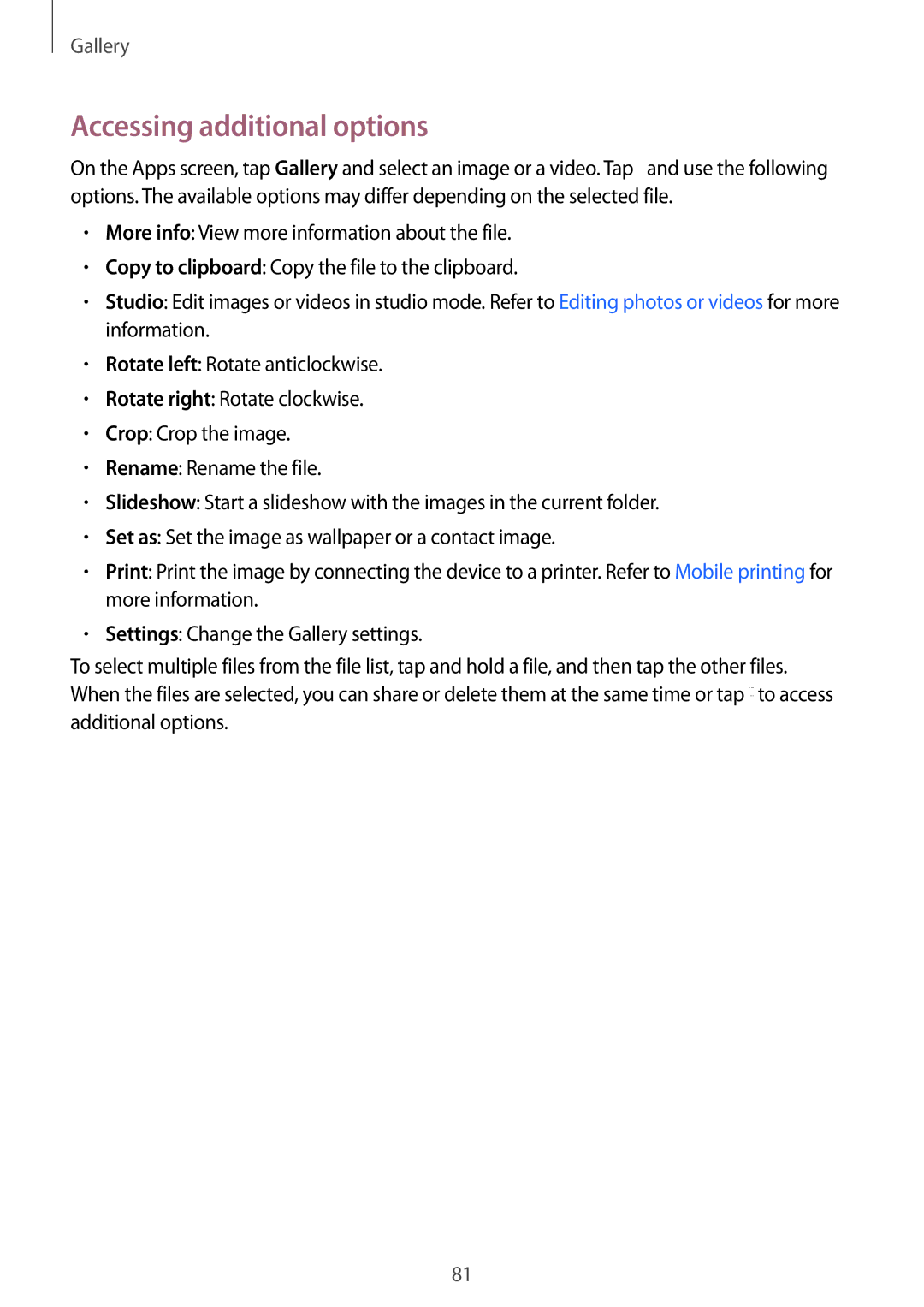 Samsung SM-T700 user manual Accessing additional options 