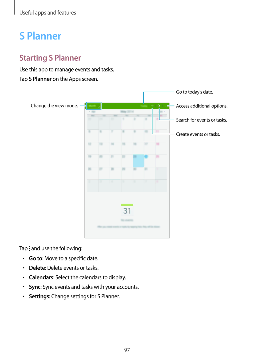 Samsung SM-T700 user manual Starting S Planner 