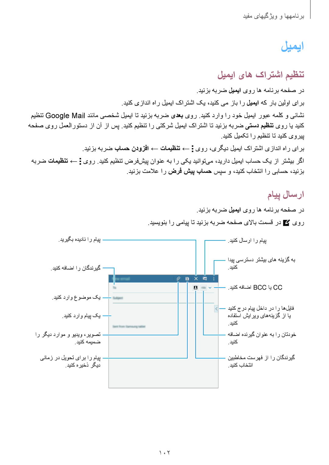 Samsung SM-T700NTSAKSA manual لیمیا, ليميا یاه کارتشا ميظنت, مایپ لاسرا, 102 