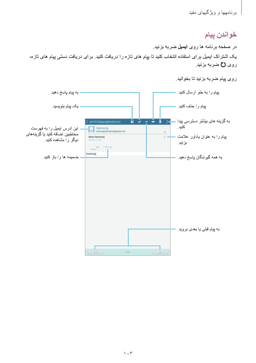 Samsung SM-T700NTSAKSA manual مایپ ندناوخ, 103, دینزب هبرض لیمیا یور اه همانرب هحفص رد, دینزب هبرض یور 