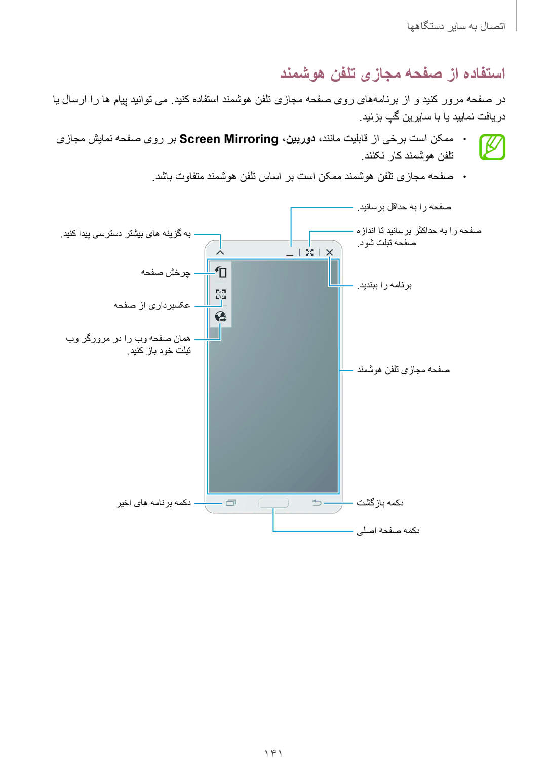 Samsung SM-T700NTSAKSA manual دنمشوه نفلت یزاجم هحفص زا هدافتسا, 141 