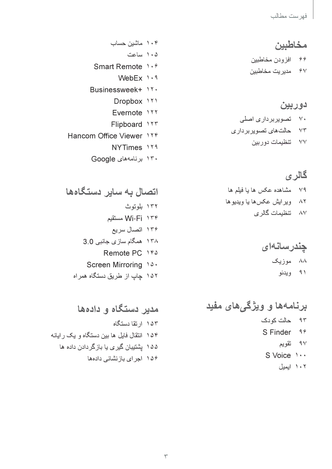 Samsung SM-T700NTSAKSA manual نیبطاخم ندوزفا 66 نیبطاخم تیریدم, یلصا یرادربریوصت 70 یرادربریوصت یاه‌تلاح 73 نیبرود تامیظنت 