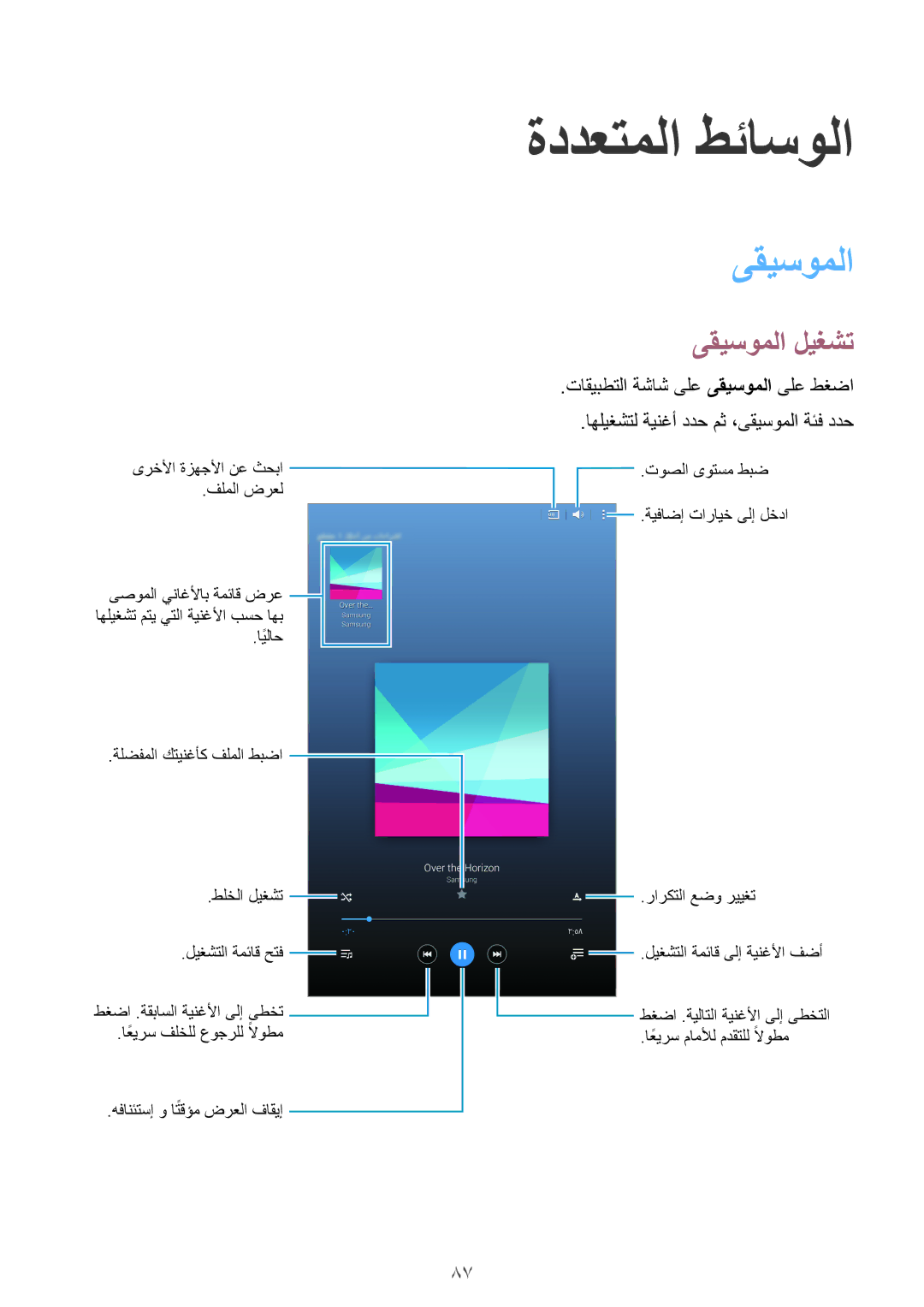 Samsung SM-T700NTSAKSA manual ىقيسوملا ليغشت 