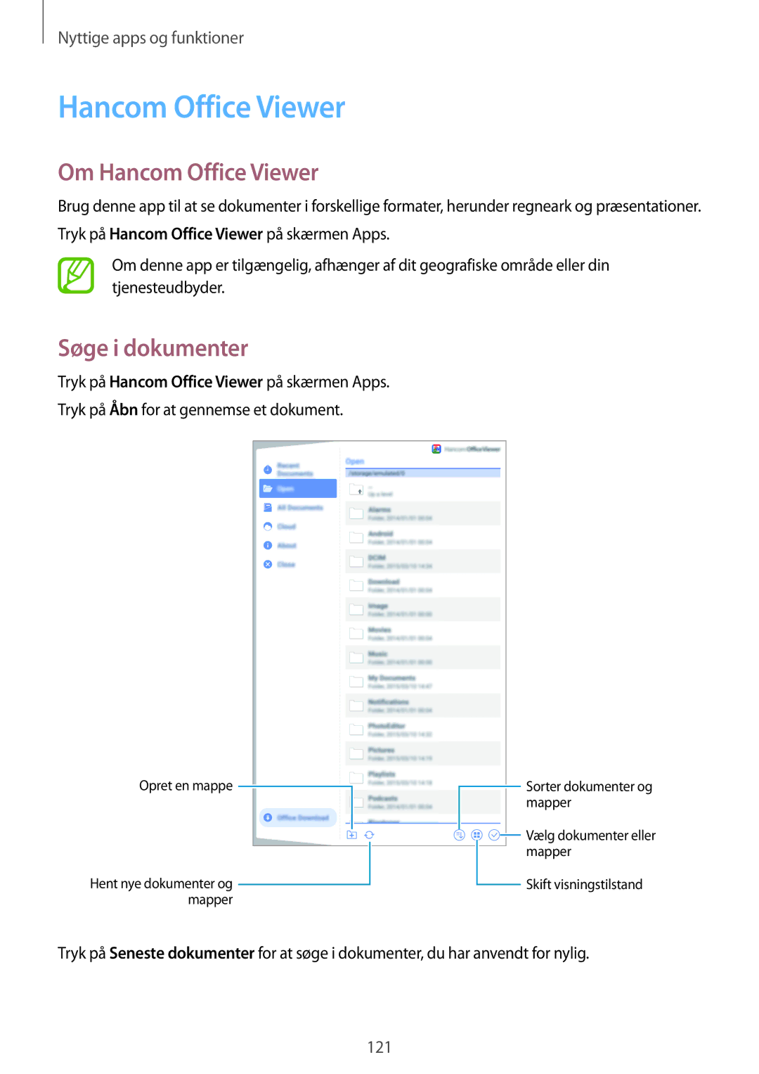 Samsung SM-T700NZWANEE, SM-T700NTSANEE, SM-T700NLSANEE, SM-T700NHAANEE manual Om Hancom Office Viewer, Søge i dokumenter 