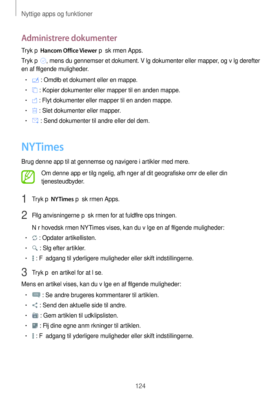 Samsung SM-T700NTSANEE, SM-T700NZWANEE, SM-T700NLSANEE, SM-T700NHAANEE manual NYTimes, Administrere dokumenter 