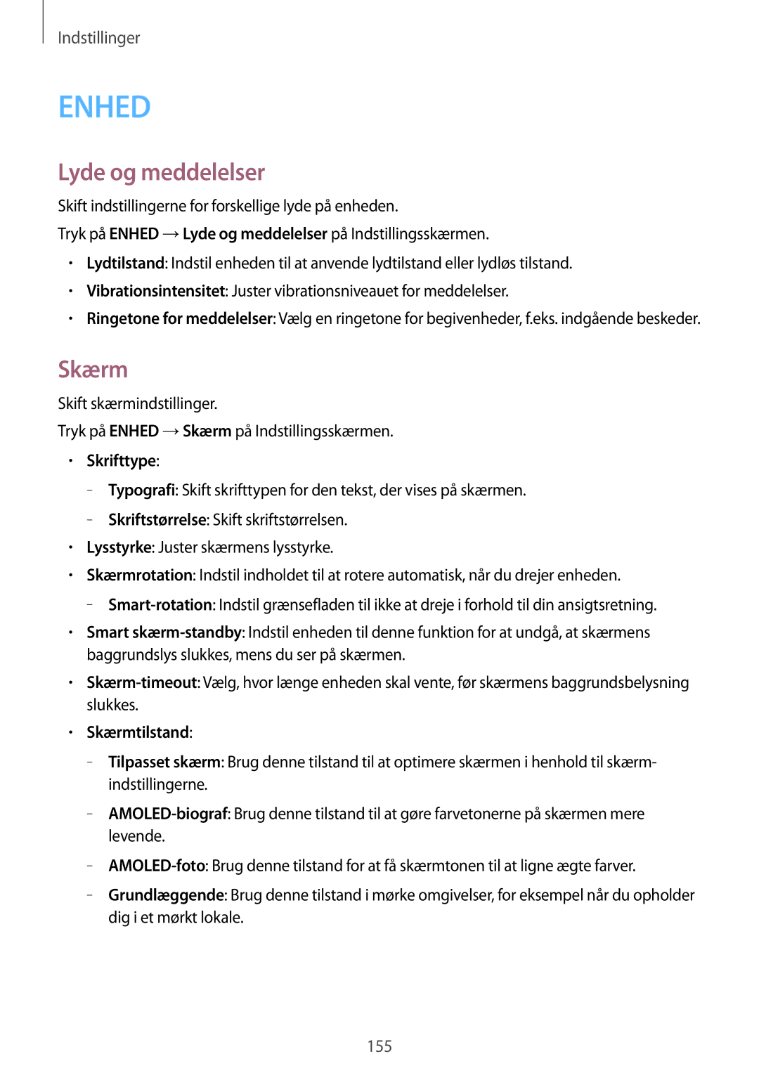 Samsung SM-T700NHAANEE, SM-T700NTSANEE, SM-T700NZWANEE, SM-T700NLSANEE Lyde og meddelelser, Skrifttype, Skærmtilstand 