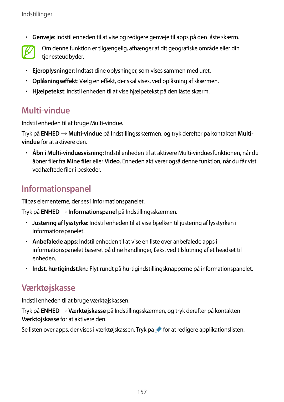 Samsung SM-T700NZWANEE, SM-T700NTSANEE, SM-T700NLSANEE, SM-T700NHAANEE manual Multi-vindue, Informationspanel, Værktøjskasse 