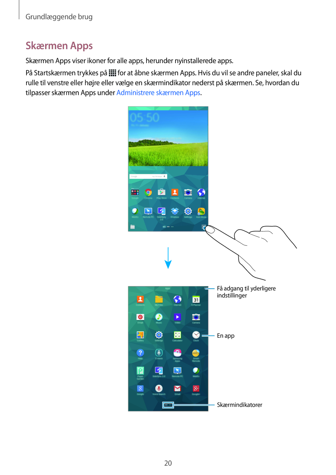 Samsung SM-T700NTSANEE, SM-T700NZWANEE, SM-T700NLSANEE, SM-T700NHAANEE manual Skærmen Apps 