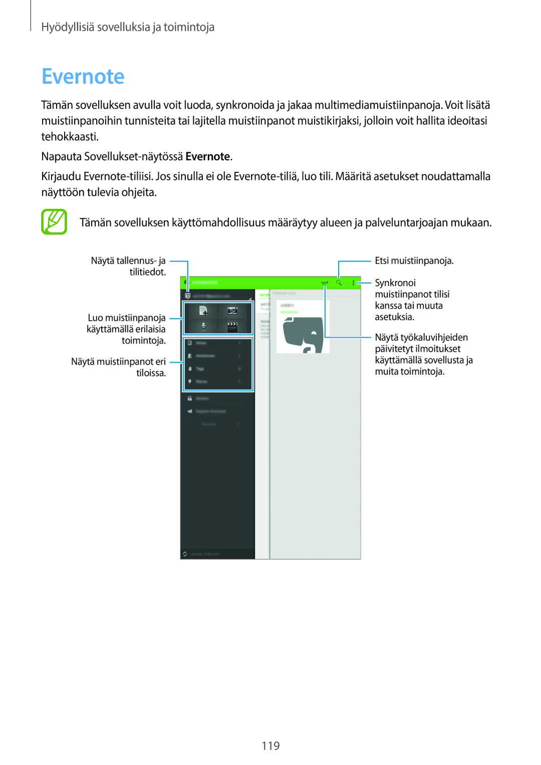 Samsung SM-T700NHAANEE, SM-T700NTSANEE, SM-T700NZWANEE, SM-T700NLSANEE manual Evernote 