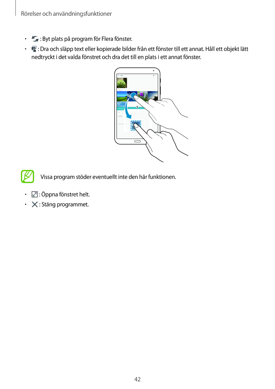 Samsung SM-T700NLSANEE, SM-T700NTSANEE, SM-T700NZWANEE, SM-T700NHAANEE manual Byt plats på program för Flera fönster 