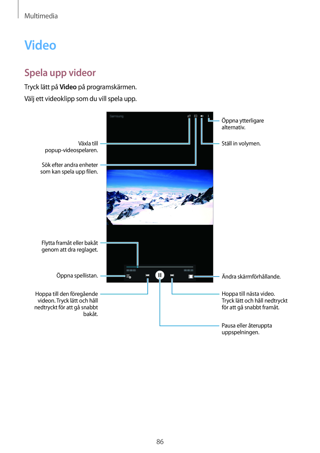 Samsung SM-T700NLSANEE, SM-T700NTSANEE, SM-T700NZWANEE, SM-T700NHAANEE manual Video, Spela upp videor 