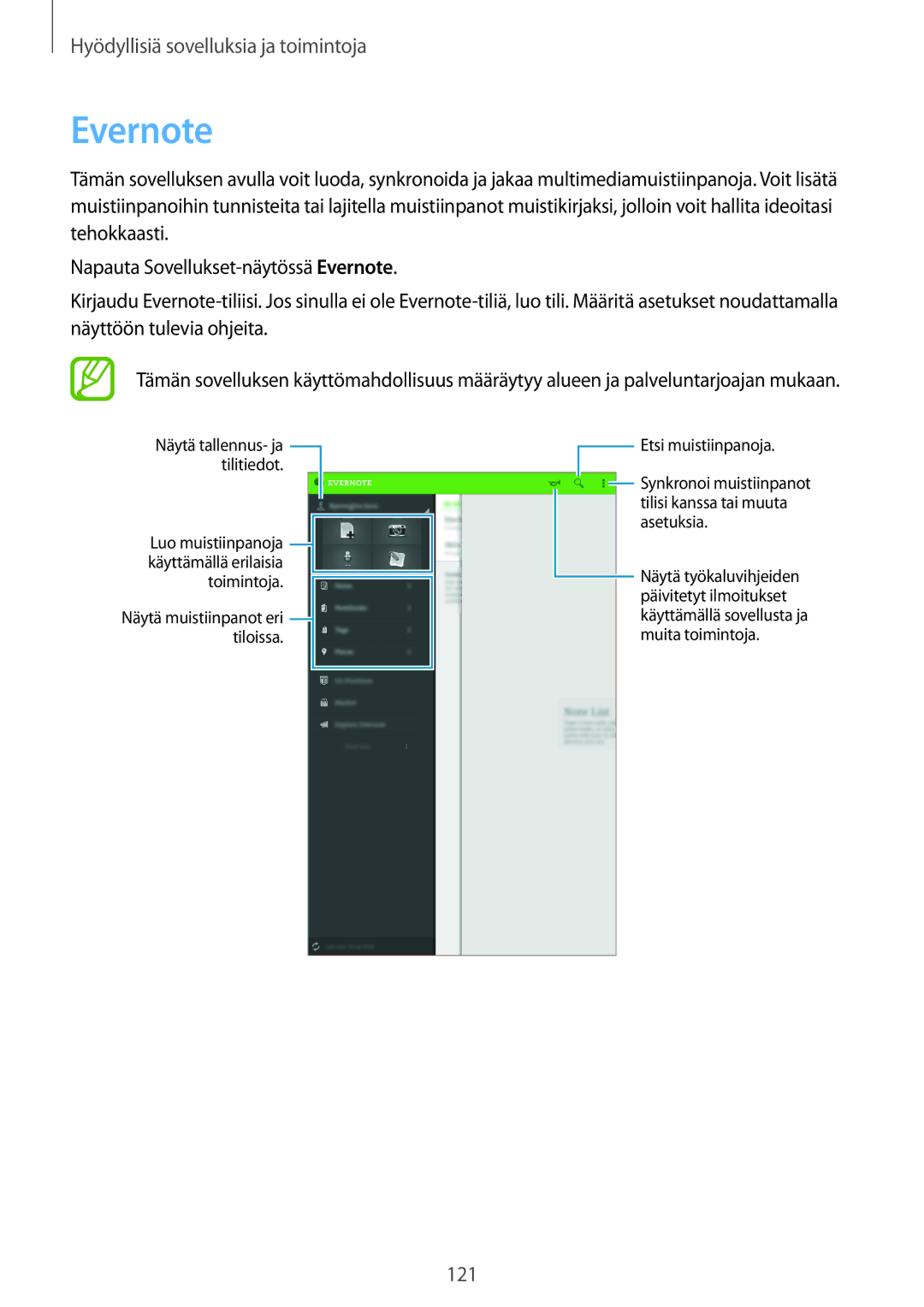 Samsung SM-T700NZWANEE, SM-T700NTSANEE, SM-T700NLSANEE, SM-T700NHAANEE manual Evernote 