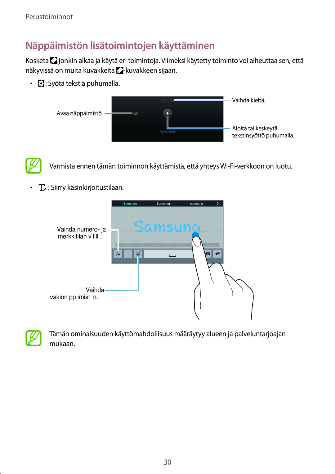 Samsung SM-T700NLSANEE, SM-T700NTSANEE, SM-T700NZWANEE, SM-T700NHAANEE manual Näppäimistön lisätoimintojen käyttäminen 