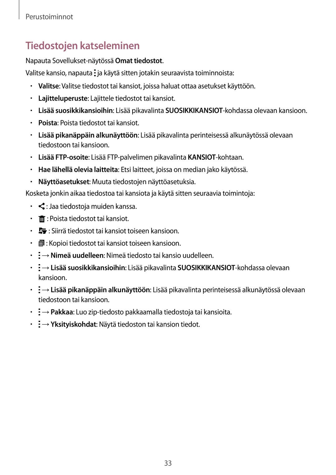 Samsung SM-T700NZWANEE, SM-T700NTSANEE, SM-T700NLSANEE, SM-T700NHAANEE manual Tiedostojen katseleminen 