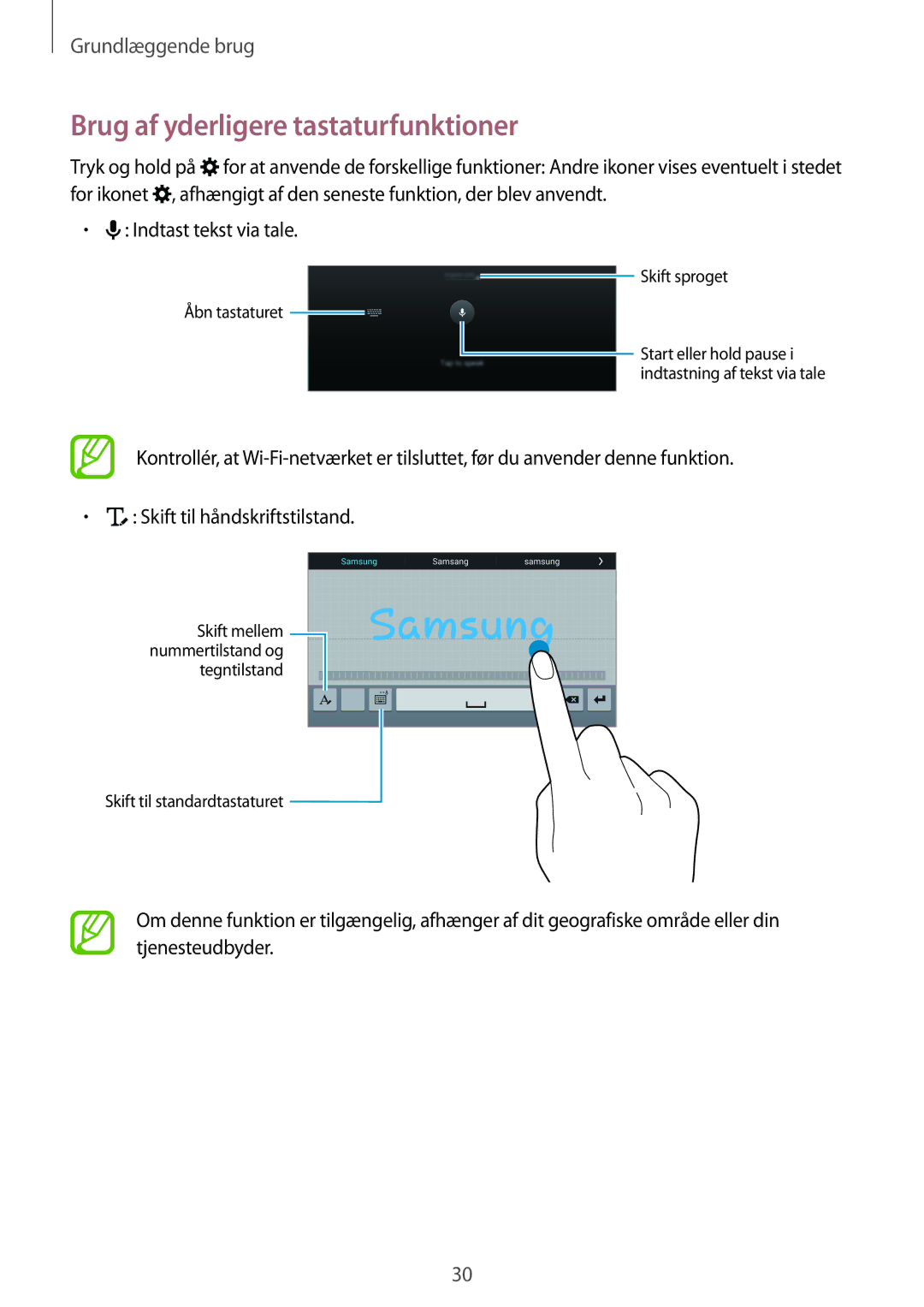 Samsung SM-T700NLSANEE, SM-T700NTSANEE, SM-T700NZWANEE, SM-T700NHAANEE manual Brug af yderligere tastaturfunktioner 