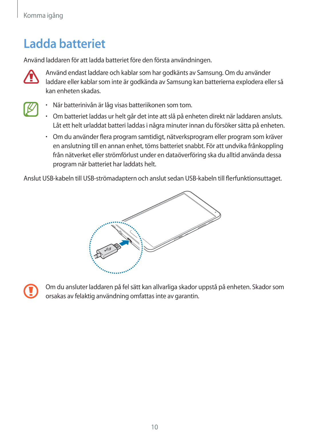 Samsung SM-T700NLSANEE, SM-T700NTSANEE, SM-T700NZWANEE, SM-T700NHAANEE manual Ladda batteriet 