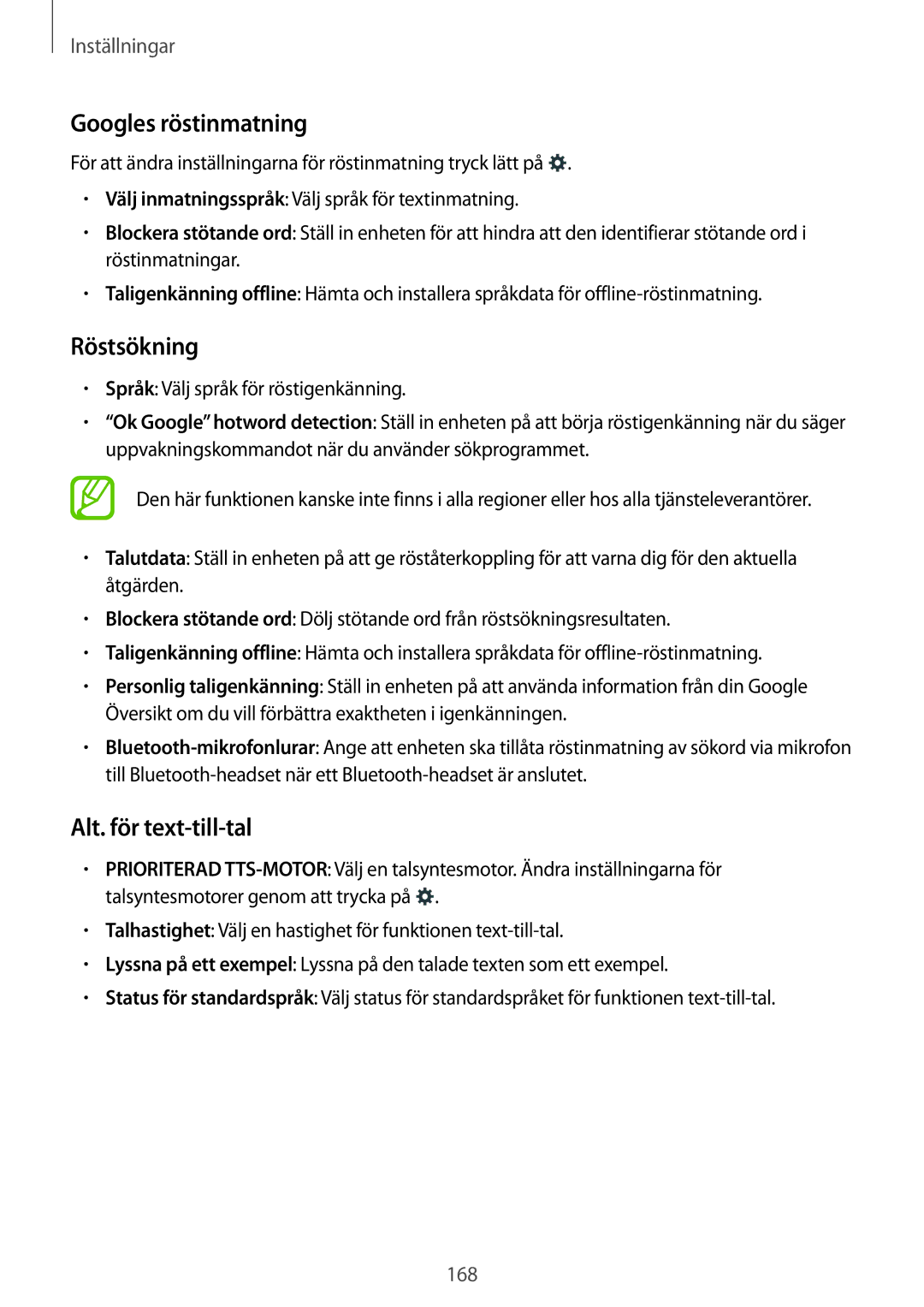 Samsung SM-T700NTSANEE, SM-T700NZWANEE, SM-T700NLSANEE manual Googles röstinmatning, Röstsökning, Alt. för text-till-tal 