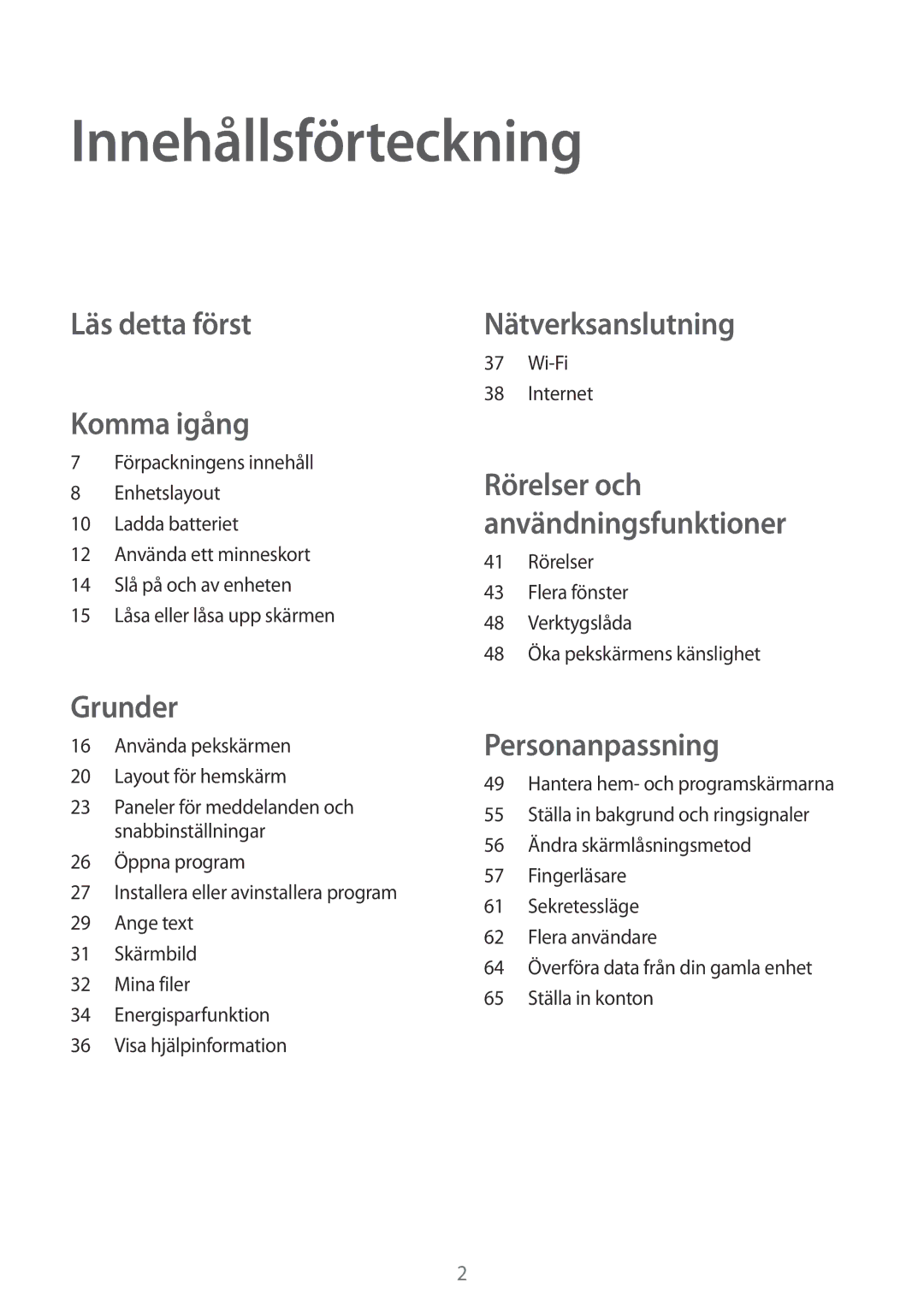 Samsung SM-T700NLSANEE, SM-T700NTSANEE, SM-T700NZWANEE, SM-T700NHAANEE manual Innehållsförteckning, Wi-Fi Internet 