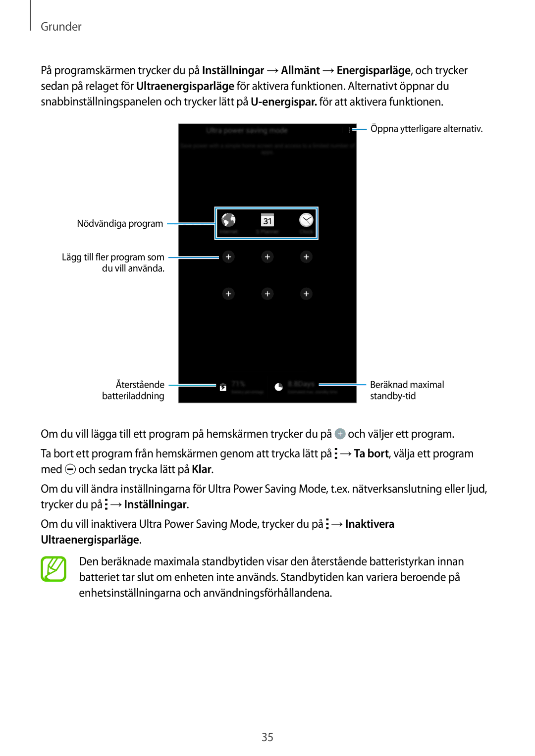 Samsung SM-T700NHAANEE, SM-T700NTSANEE, SM-T700NZWANEE, SM-T700NLSANEE manual Standby-tid 