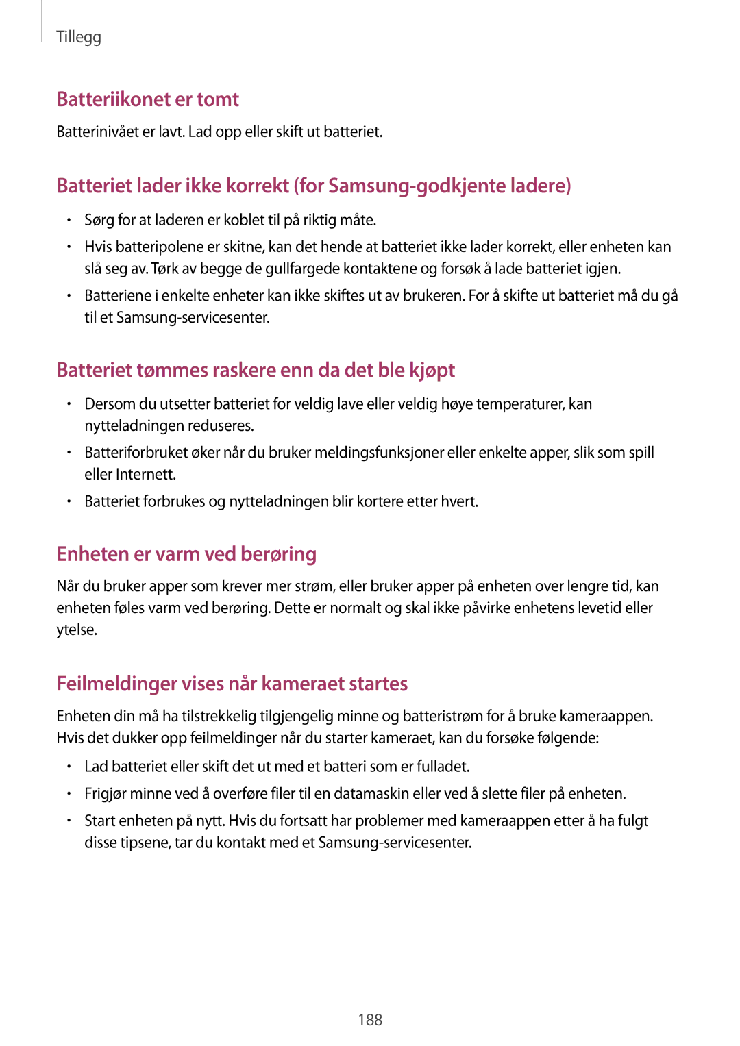 Samsung SM-T700NTSANEE, SM-T700NZWANEE, SM-T700NLSANEE manual Batterinivået er lavt. Lad opp eller skift ut batteriet 