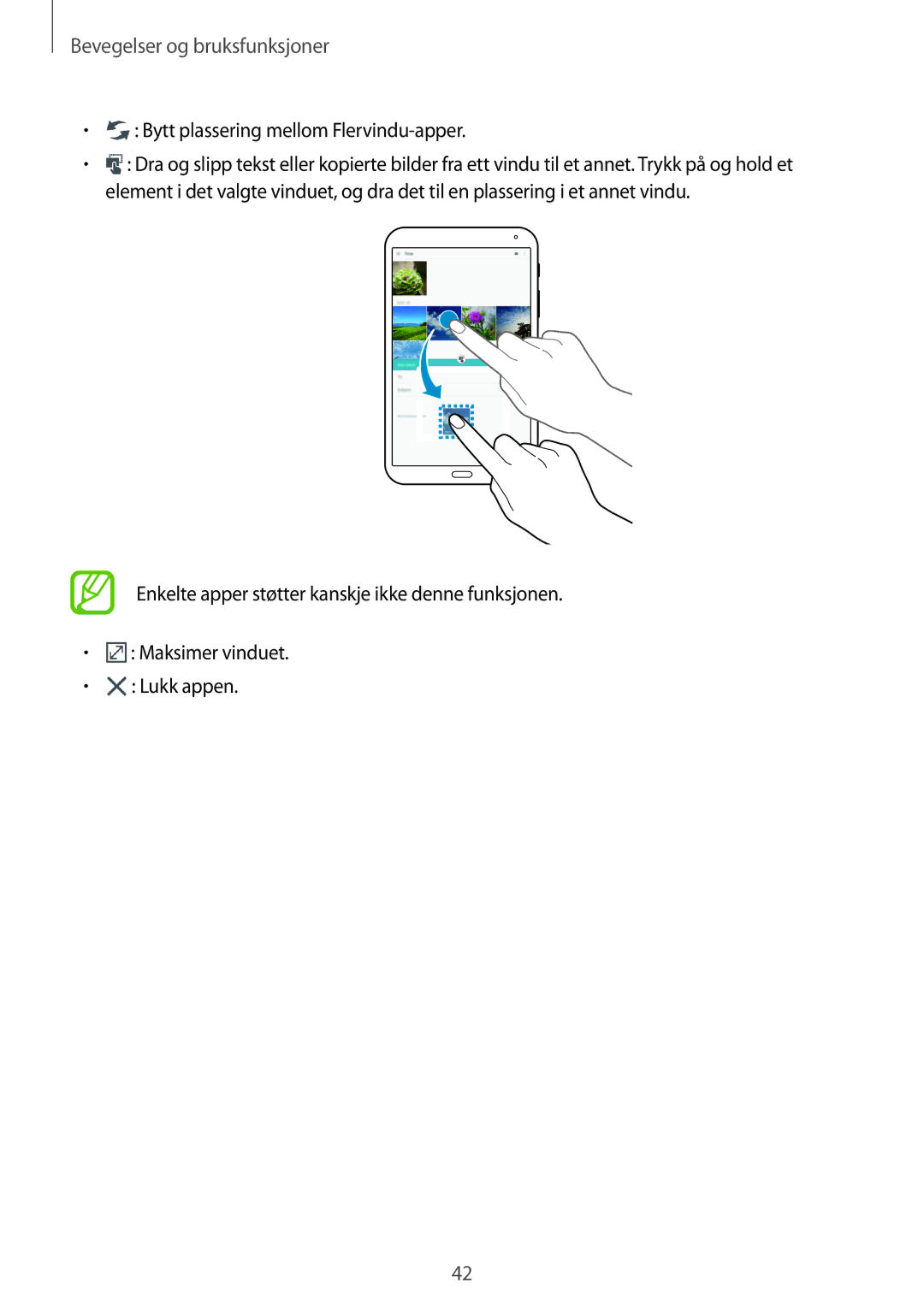 Samsung SM-T700NLSANEE, SM-T700NTSANEE, SM-T700NZWANEE, SM-T700NHAANEE manual Bytt plassering mellom Flervindu-apper 