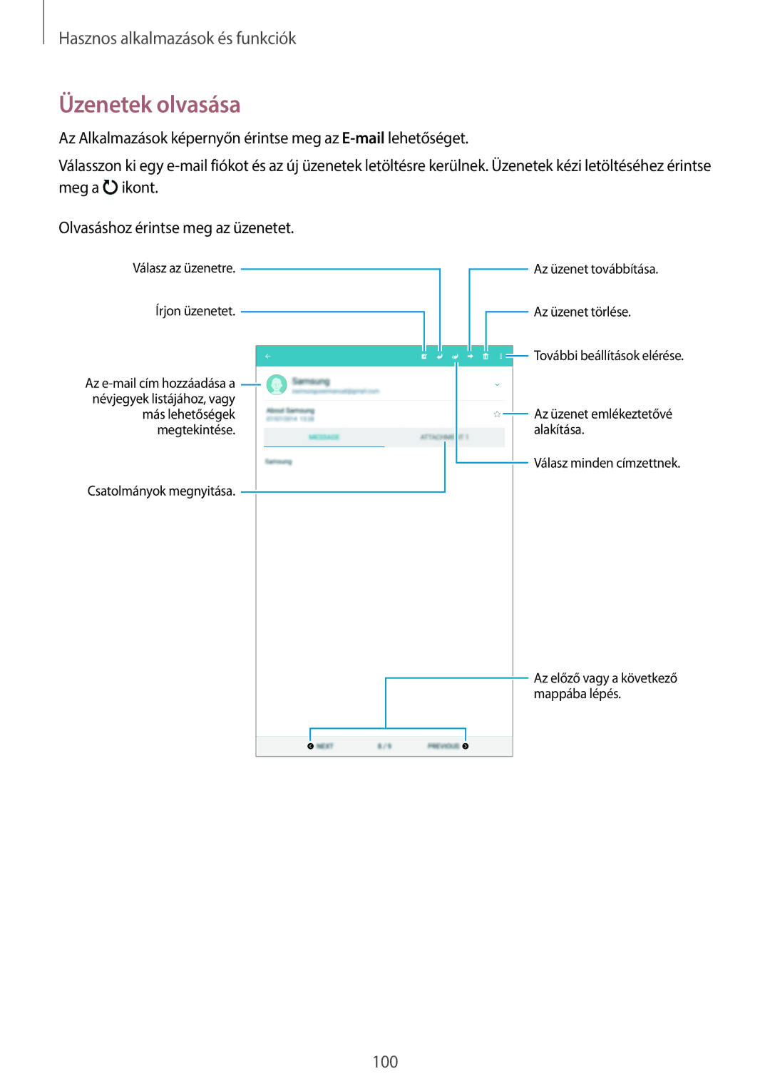 Samsung SM-T700NTSAXEH manual Üzenetek olvasása 