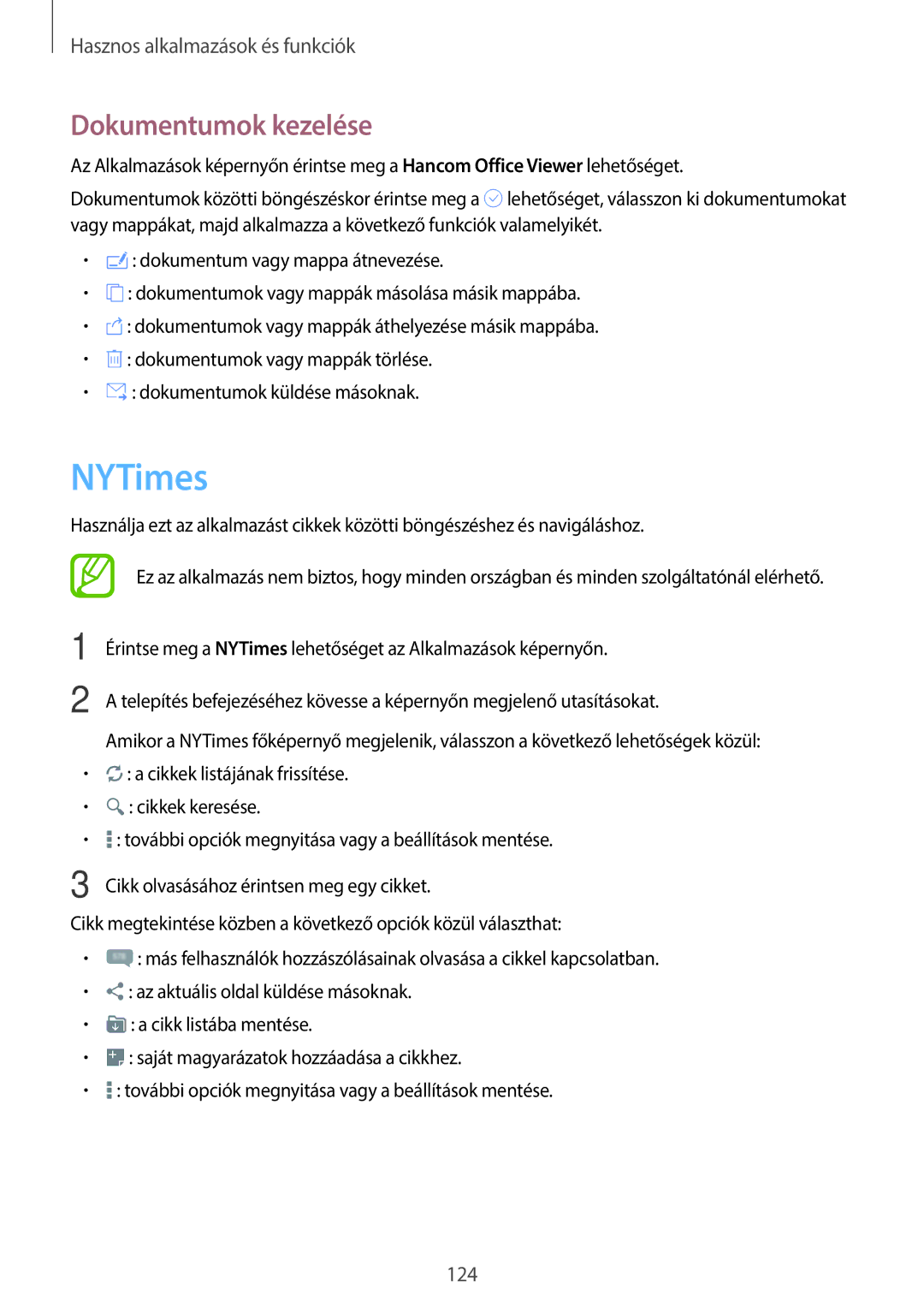 Samsung SM-T700NTSAXEH manual NYTimes, Dokumentumok kezelése 