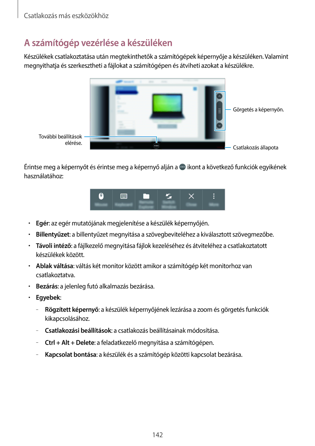 Samsung SM-T700NTSAXEH manual Számítógép vezérlése a készüléken, Egyebek 