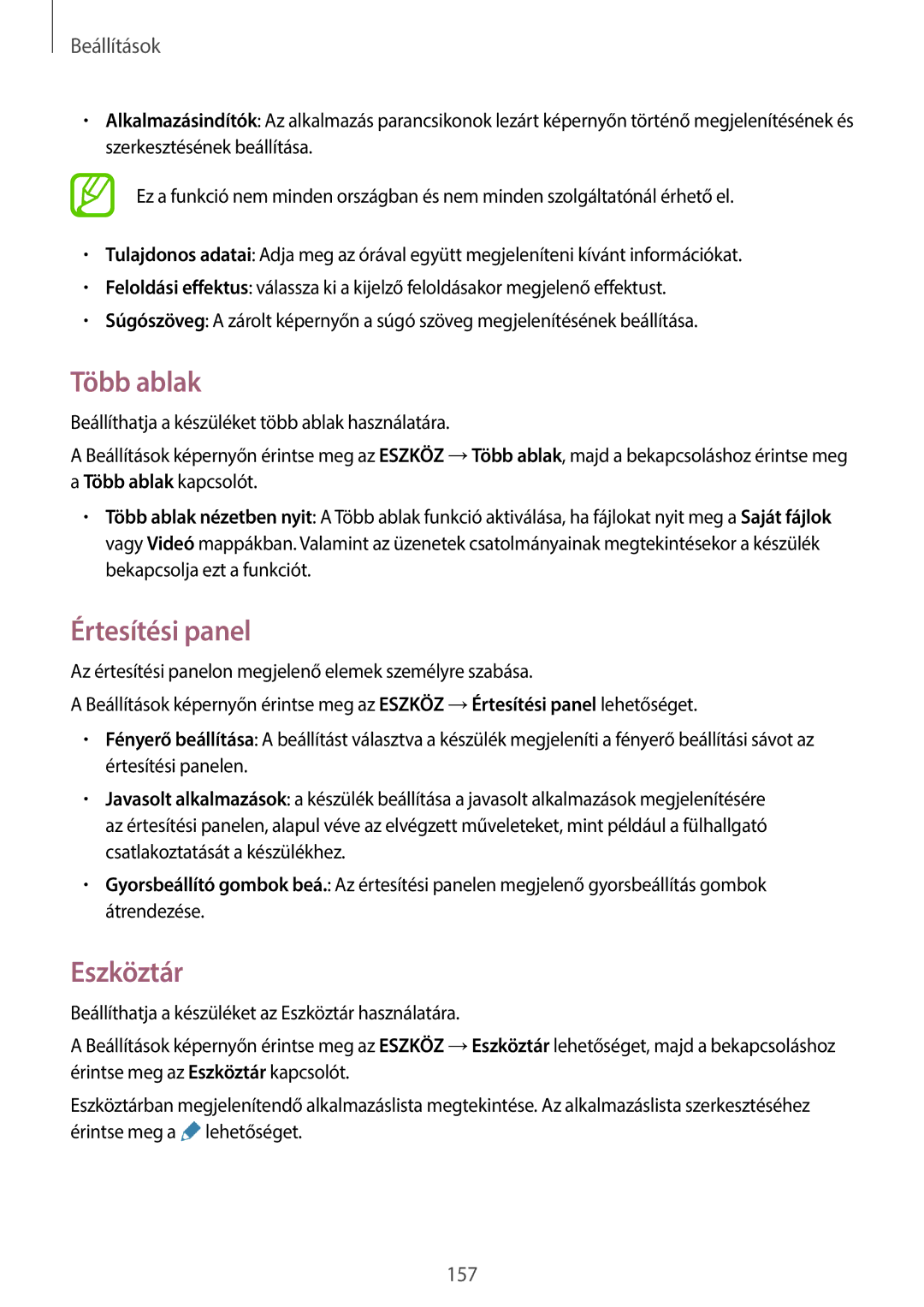 Samsung SM-T700NTSAXEH manual Több ablak, Értesítési panel, Eszköztár 