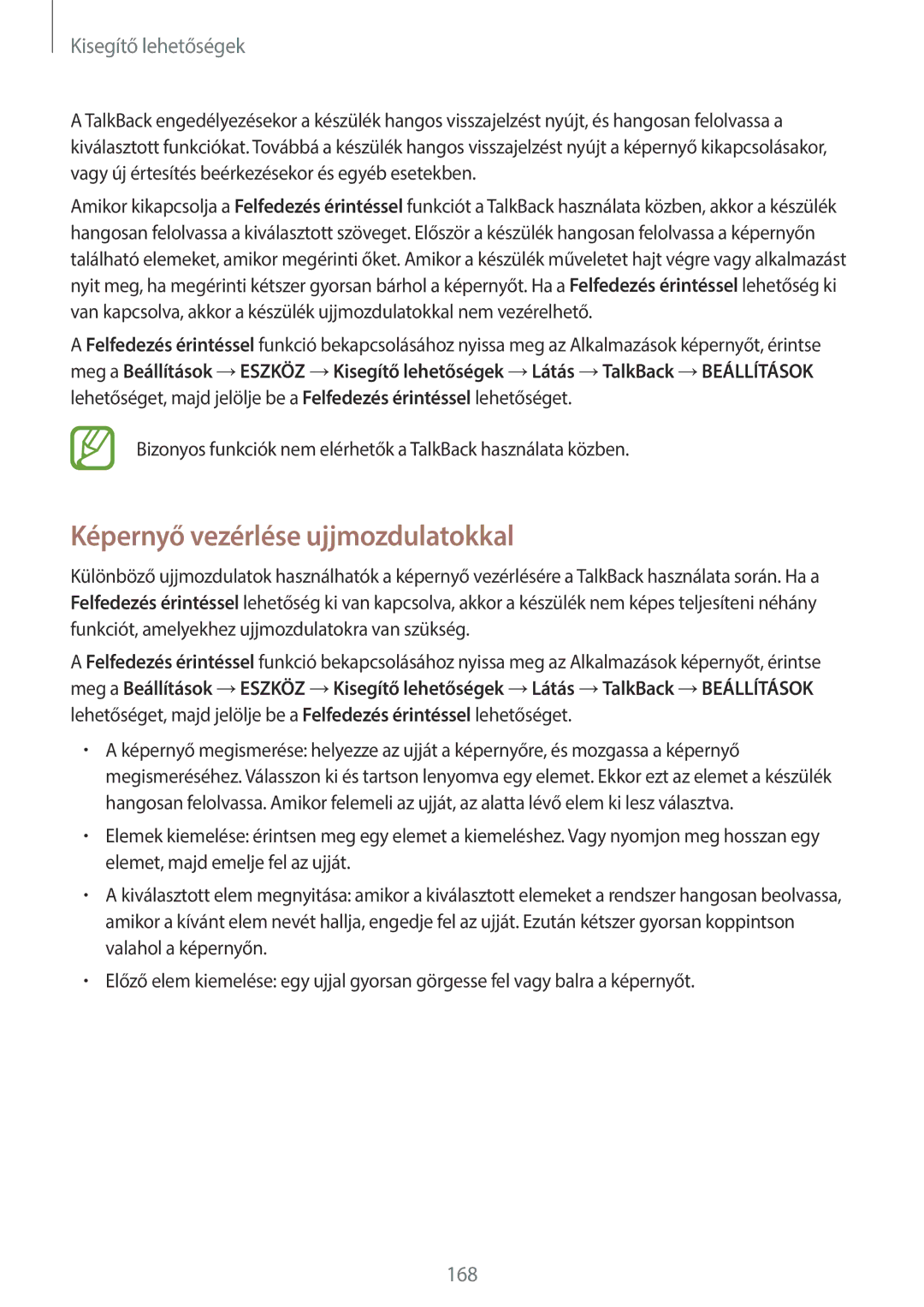 Samsung SM-T700NTSAXEH manual Képernyő vezérlése ujjmozdulatokkal 