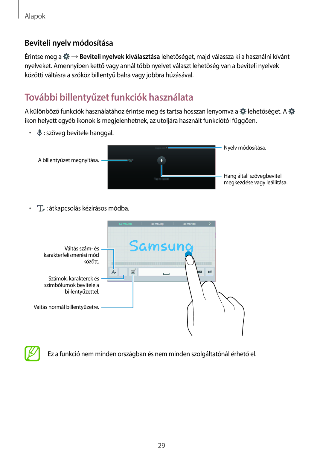 Samsung SM-T700NTSAXEH manual További billentyűzet funkciók használata, Beviteli nyelv módosítása 