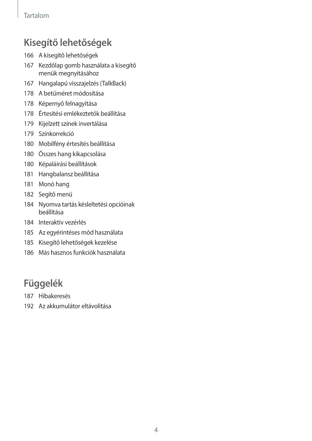 Samsung SM-T700NTSAXEH manual Függelék 