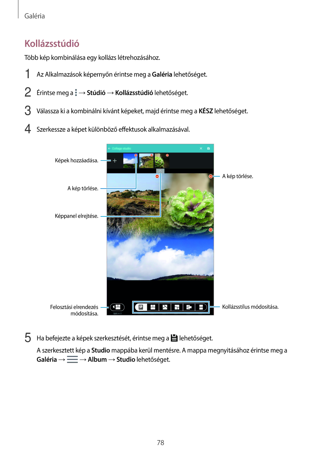 Samsung SM-T700NTSAXEH manual Kollázsstúdió 