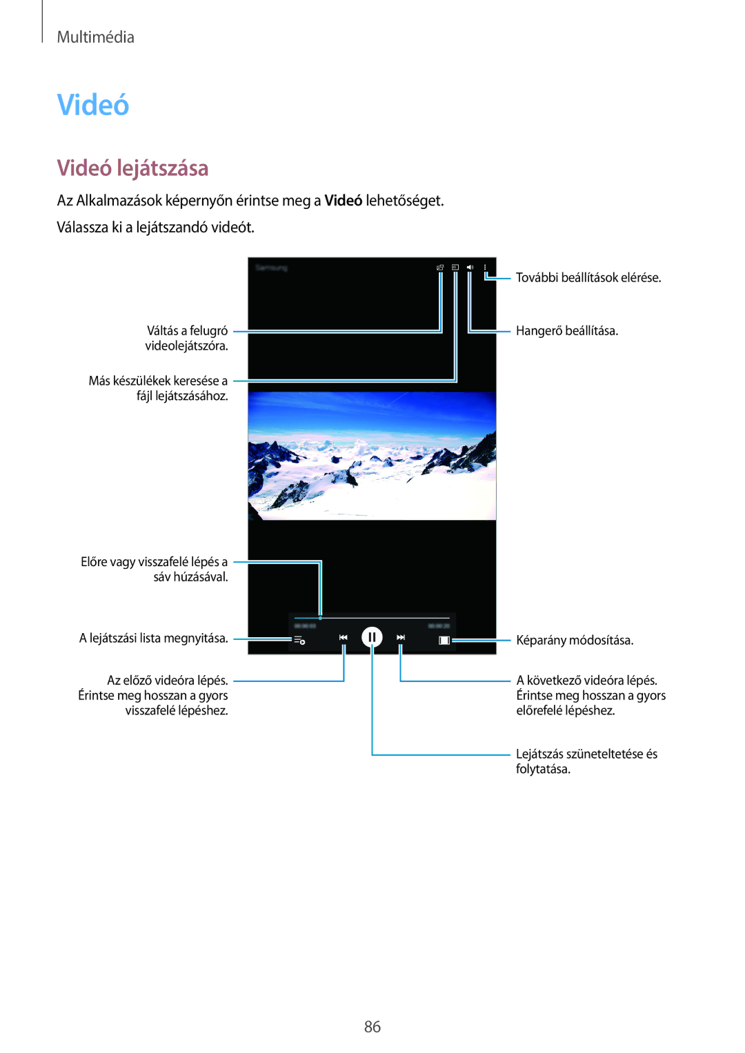 Samsung SM-T700NTSAXEH manual Videó lejátszása 