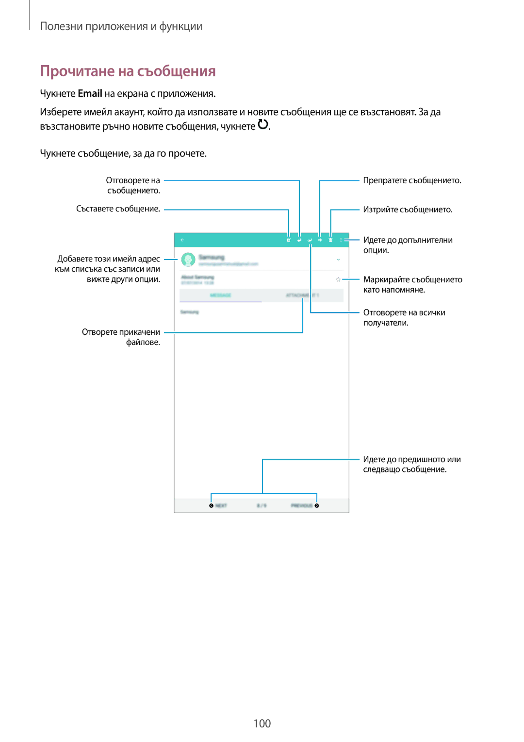 Samsung SM-T700NZWABGL, SM-T700NTSABGL manual Прочитане на съобщения 