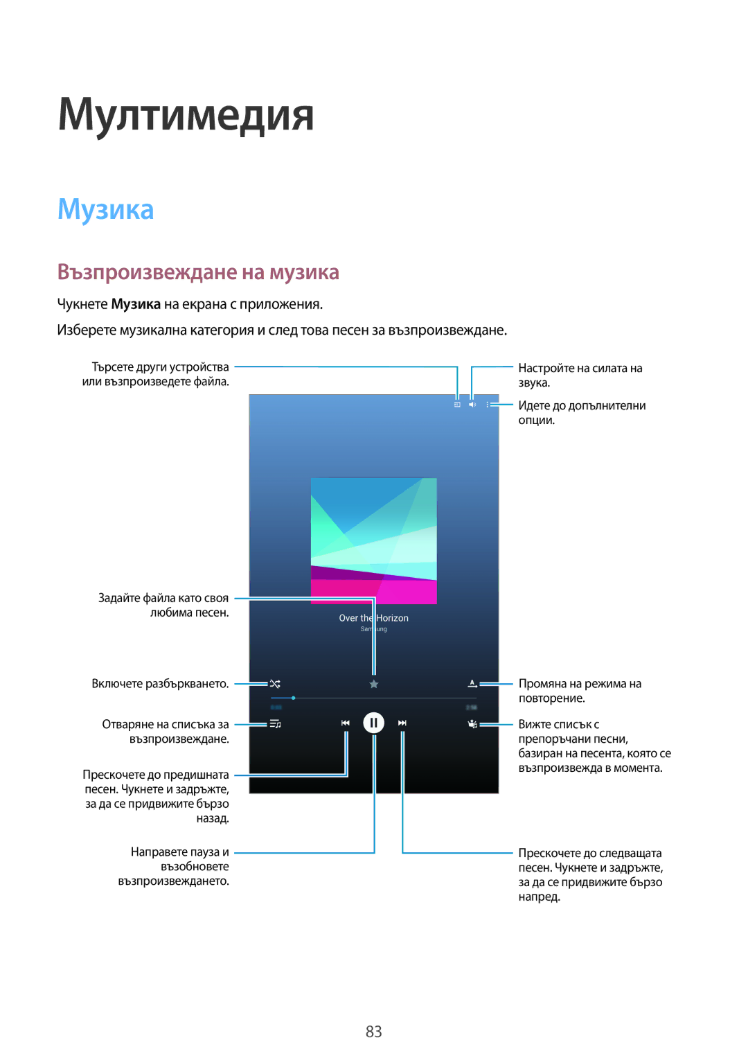 Samsung SM-T700NTSABGL, SM-T700NZWABGL manual Мултимедия, Музика, Възпроизвеждане на музика 