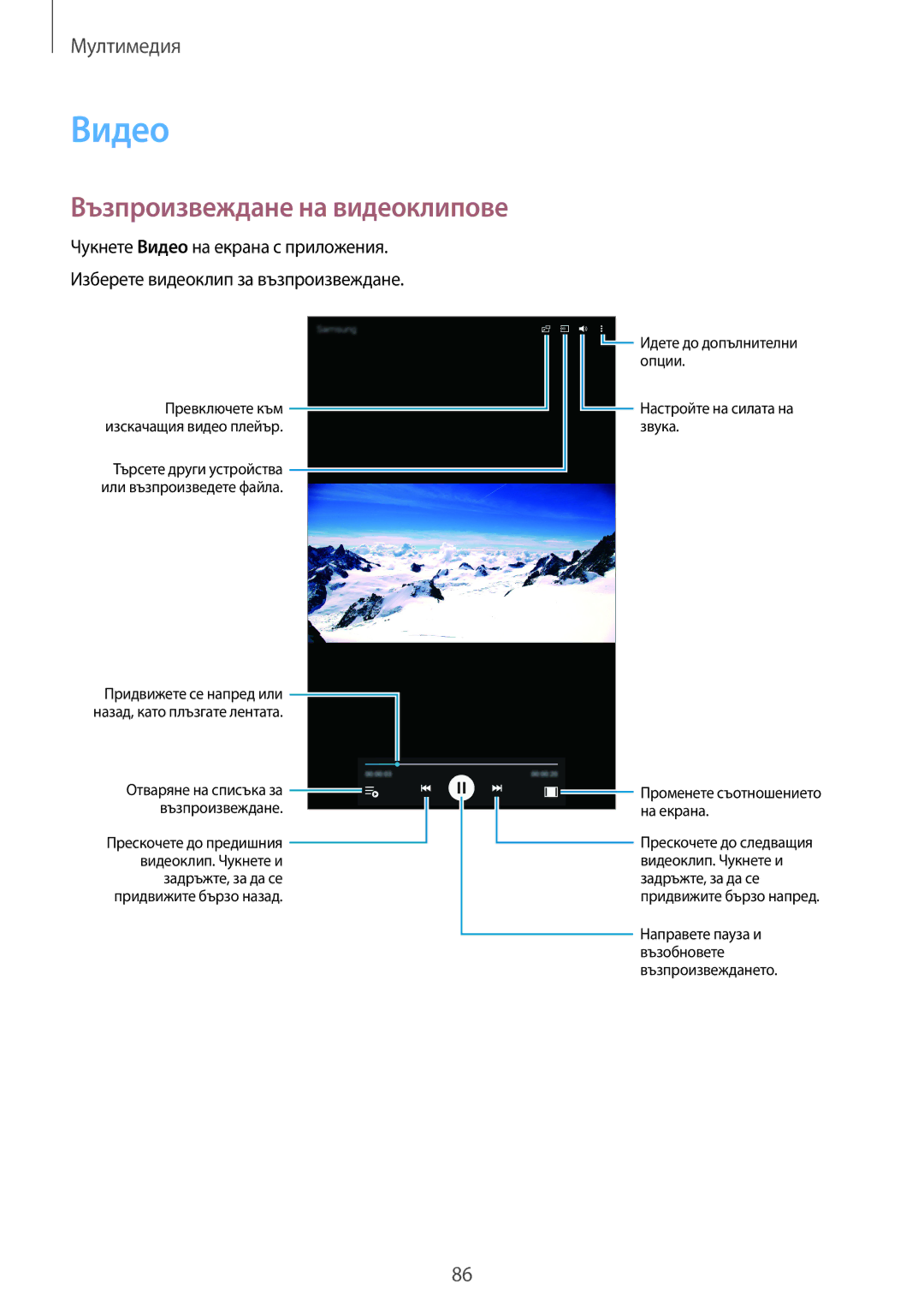 Samsung SM-T700NZWABGL, SM-T700NTSABGL manual Видео, Възпроизвеждане на видеоклипове 