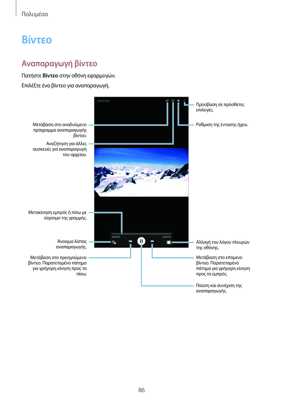 Samsung SM-T700NZWAEUR, SM-T700NTSAEUR manual Βίντεο, Αναπαραγωγή βίντεο 